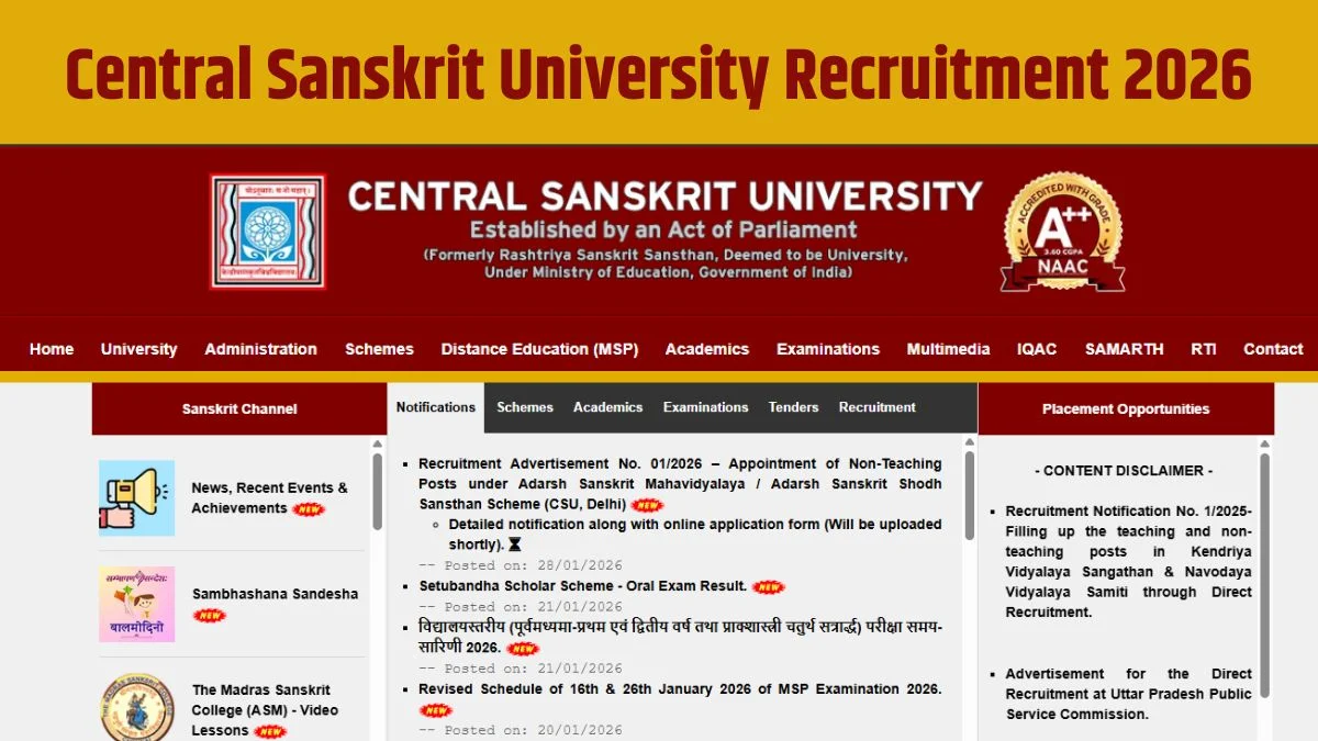 Central Sanskrit University Vacancy 2026