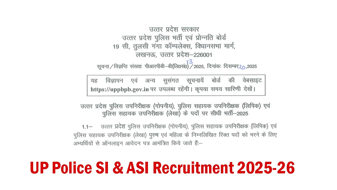 UP Police SI and ASI Recruitment 2025