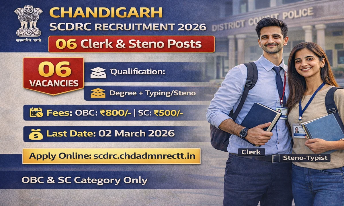 SCDRC Chandigarh Recruitment 2026 – Apply Online 06 Steno-Typist, Clerk Posts