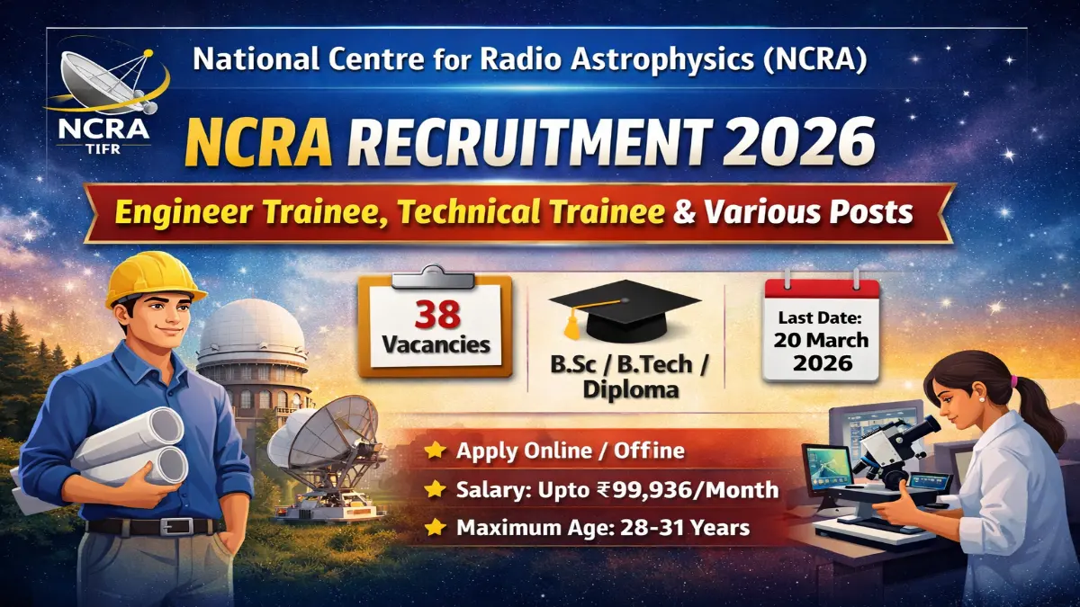 NCRA Recruitment 2026 – Apply Online Engineer Trainee, Clerk, Scientific Assistant Posts