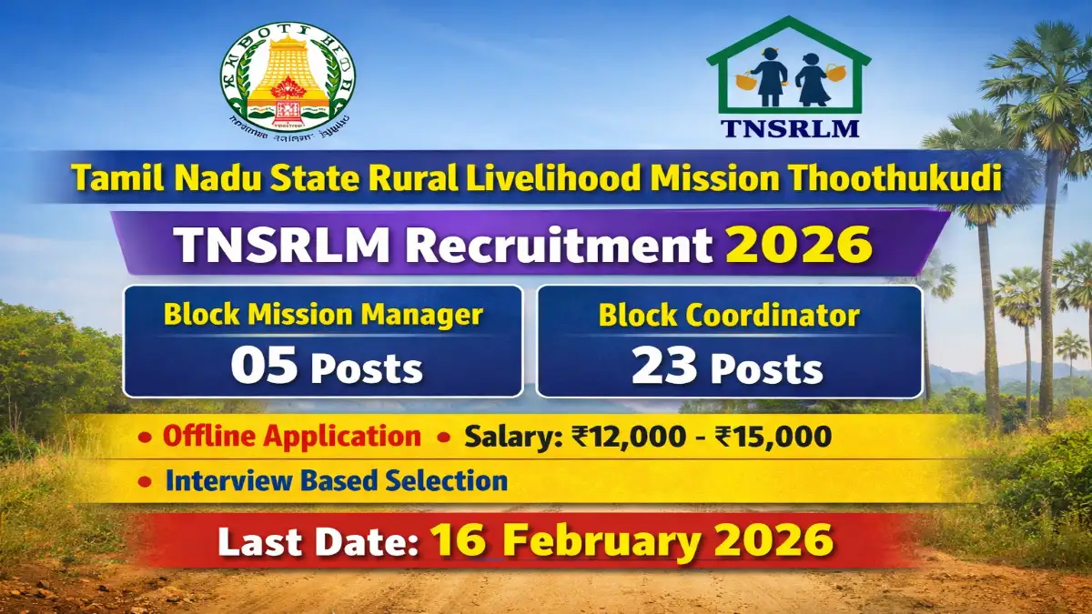 TNSRLM Thoothukudi Recruitment 2026 - Apply Offline for 28 Block Mission Manager and Block Coordinator Posts