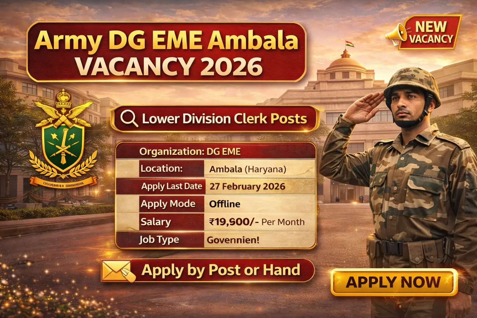 Army DG EME Ambala Vacancy 2026