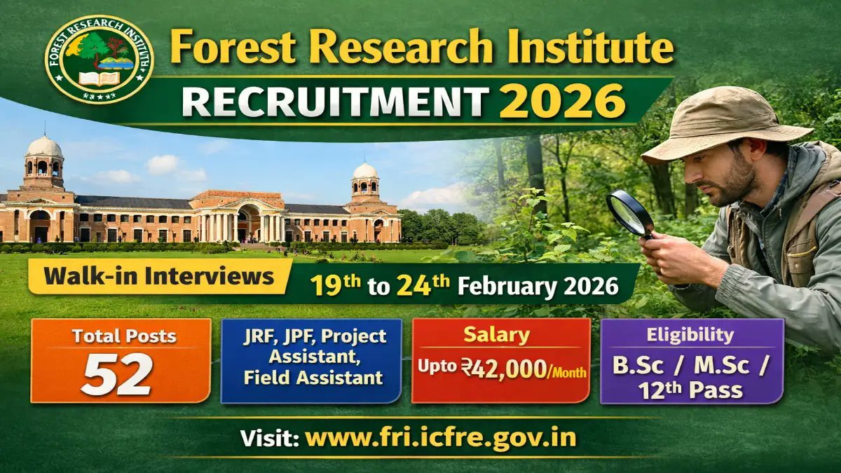 Forest Research Institute Recruitment 2026 – Walk in 52 JRF, Field Assistant and More Posts