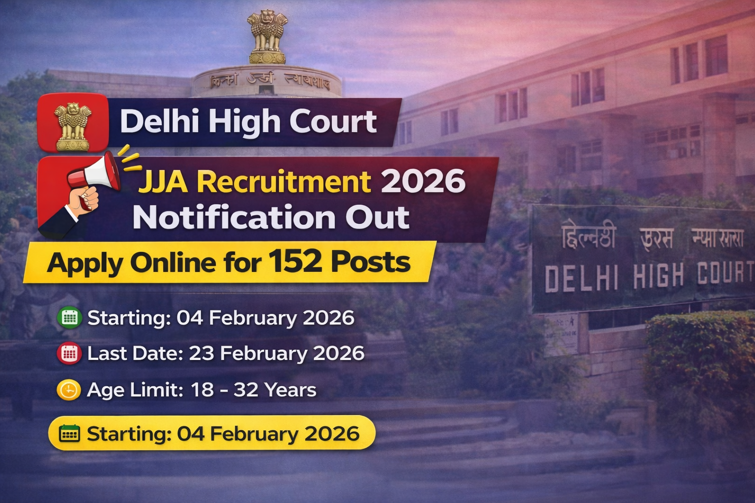 Delhi High Court JJA Recruitment 2026