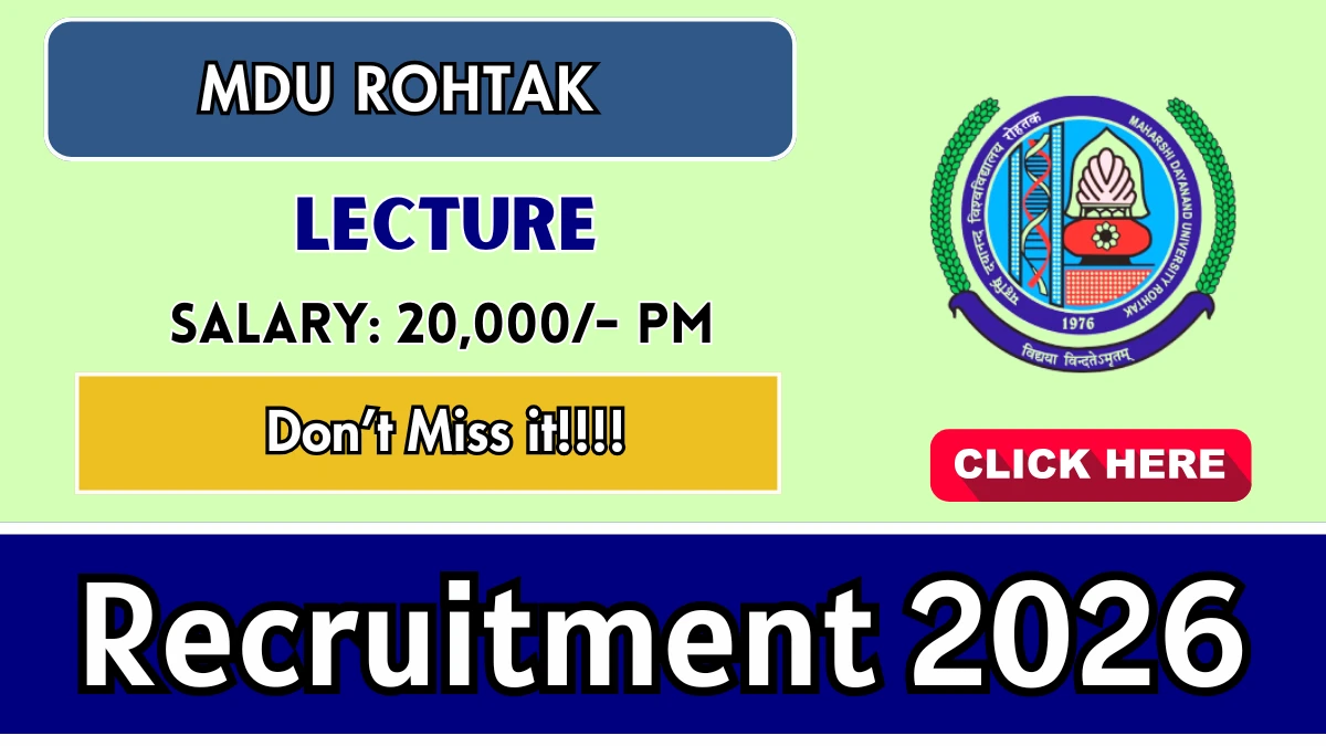 MDU Rohtak Lecture Recruitment 2026 – Apply Online 04 Posts