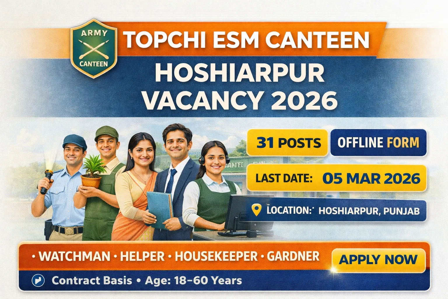 Topchi ESM Canteen Hoshiarpur Vacancy 2026
