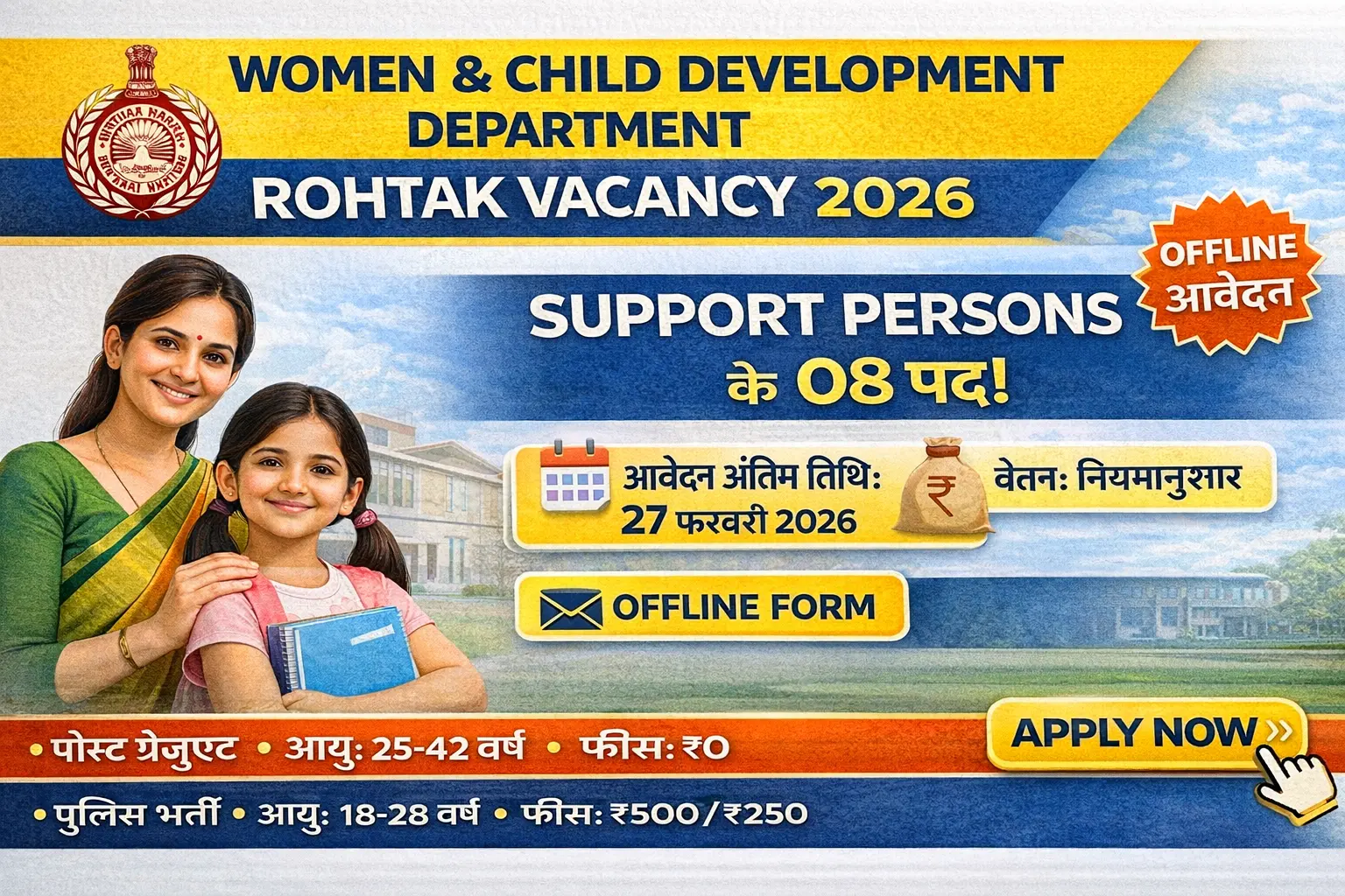 Women and Child Development Department Rohtak Vacancy 2026