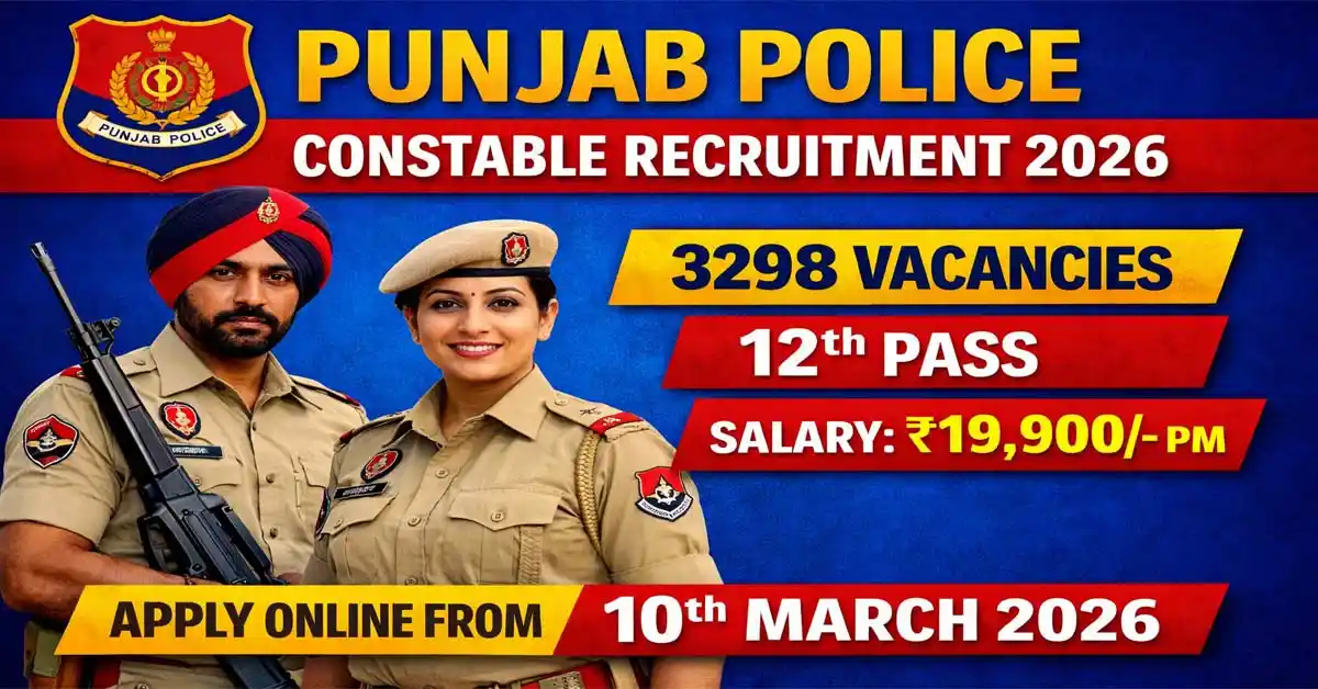 Punjab Police Constable Recruitment 2026 Online Form - Apply Online for 3298 Posts