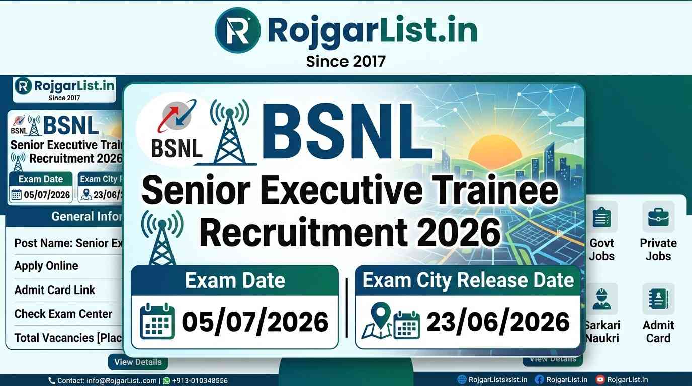 BSNL Senior Executive Trainee Recruitment 2026 Exam City