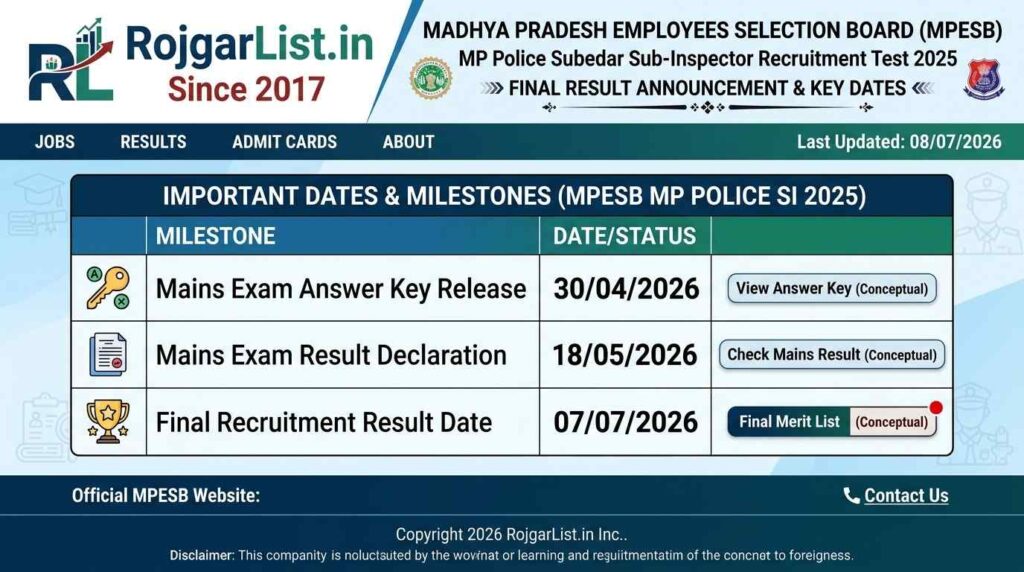 MPESB MP Police Subedar Sub-Inspector Recruitment Test 2025 Final Result