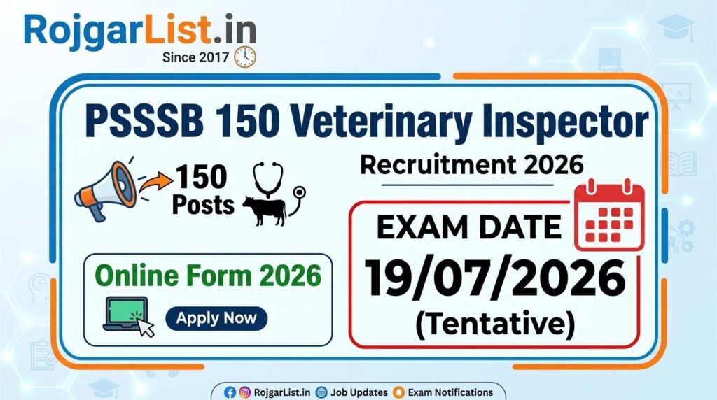 PSSSB 150 Veterinary Inspector Online Form 2026 Exam Date
