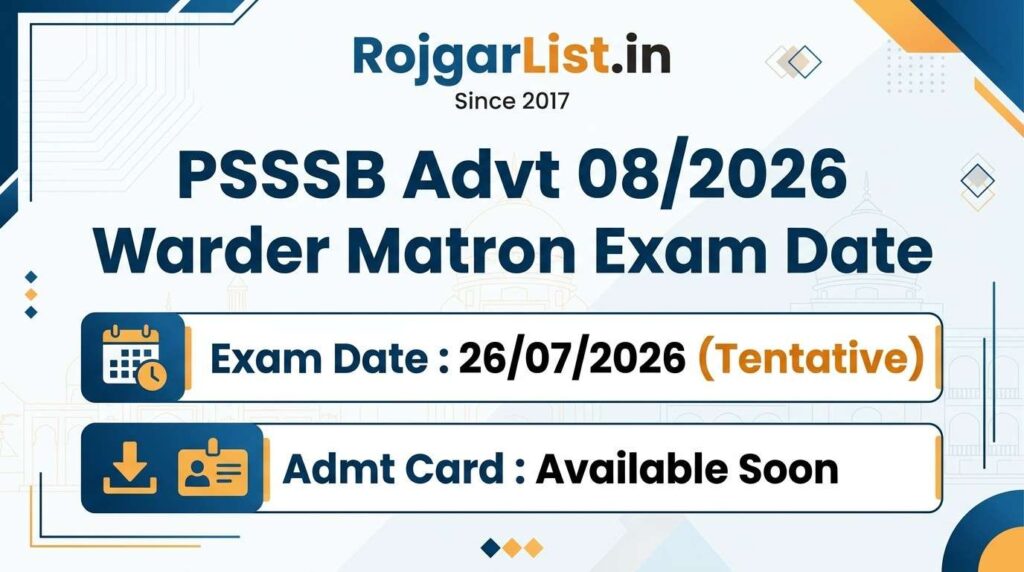 PSSSB Advt 08/2026 Warder Matron Exam Date