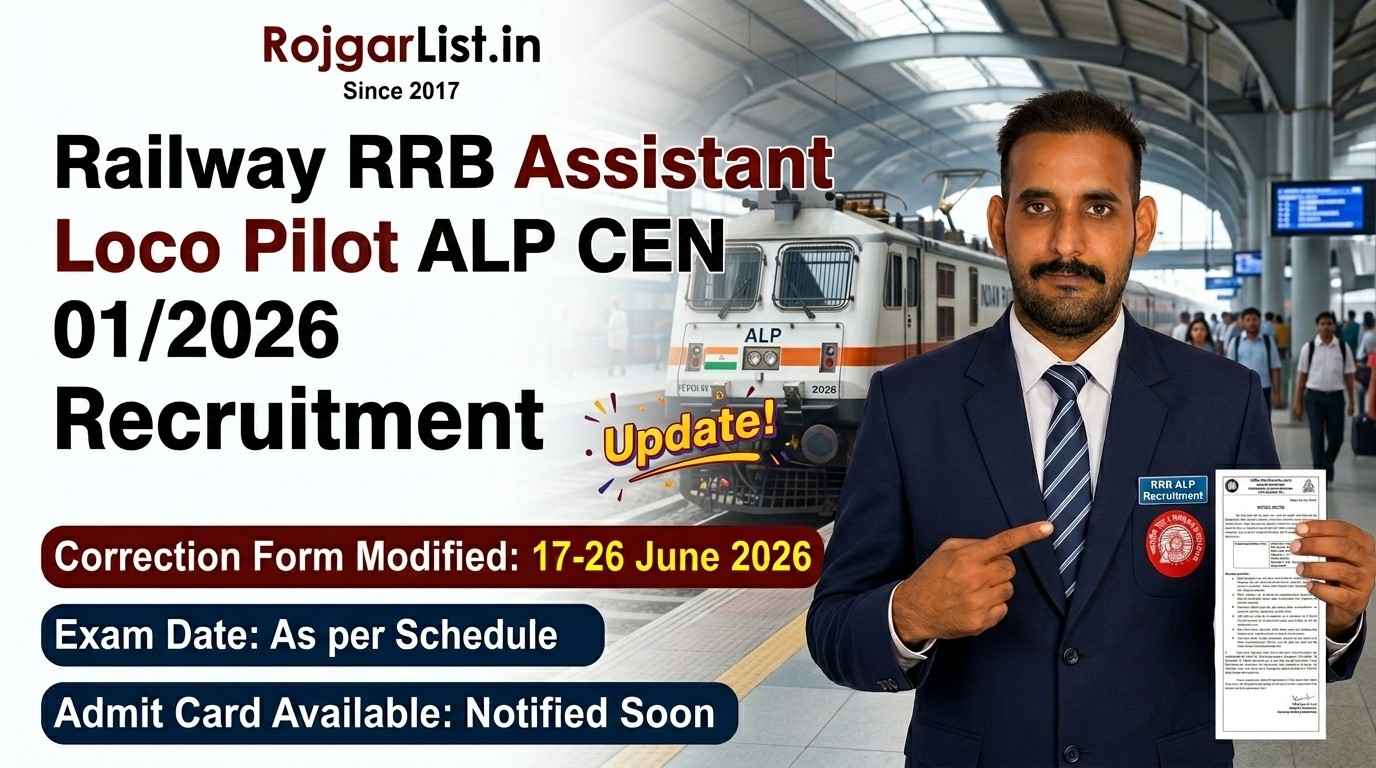 Railway RRB Assistant Loco Pilot ALP CEN 01/2026 Recruitment 2026 Correction Form