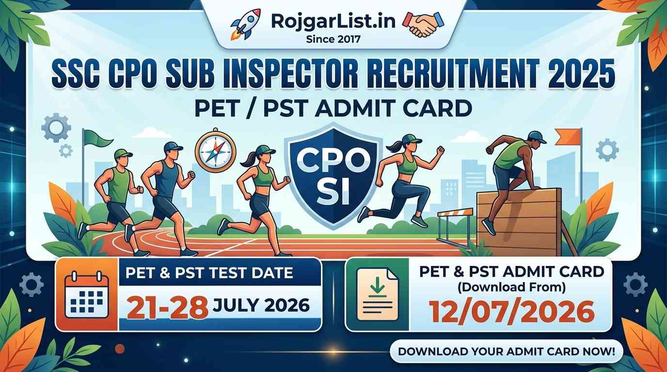 SSC CPO Sub Inspector Recruitment 2025 PET / PST Admit Card
