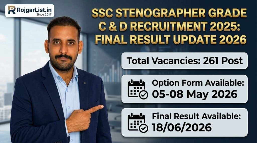 SSC Stenographer Grade C & D Recruitment 2025 Final Result 2026 for 261 Post