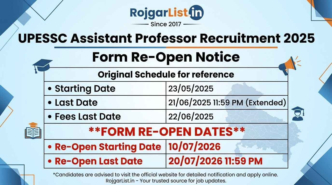UPESSC Assistant Professor Recruitment 2025 Form Re-Open