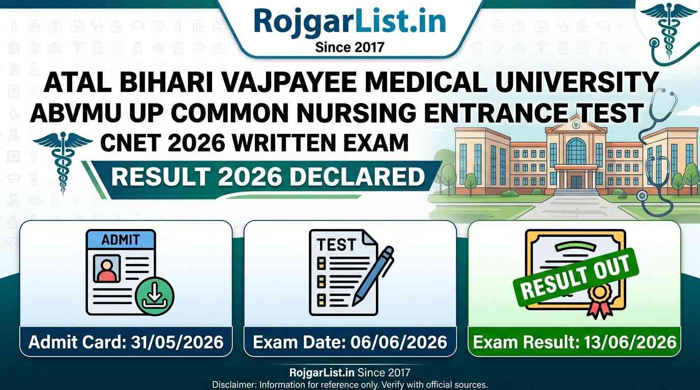 Atal Bihari Vajpayee Medical University ABVMU UP Common Nursing Entrance Test CNET 2026 Written Exam Result 2026 Declared
