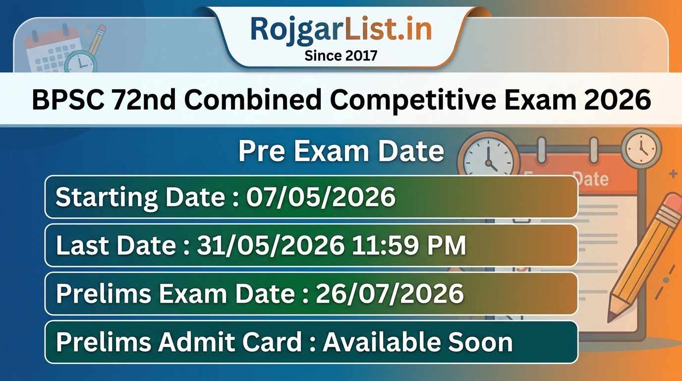 BPSC 72nd Combined Competitive Exam 2026 Pre Exam Date