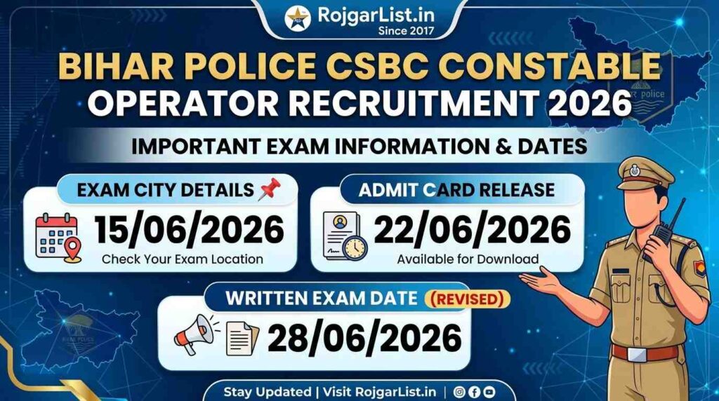 Bihar Police CSBC Constable Operator Recruitment 2026 Exam City