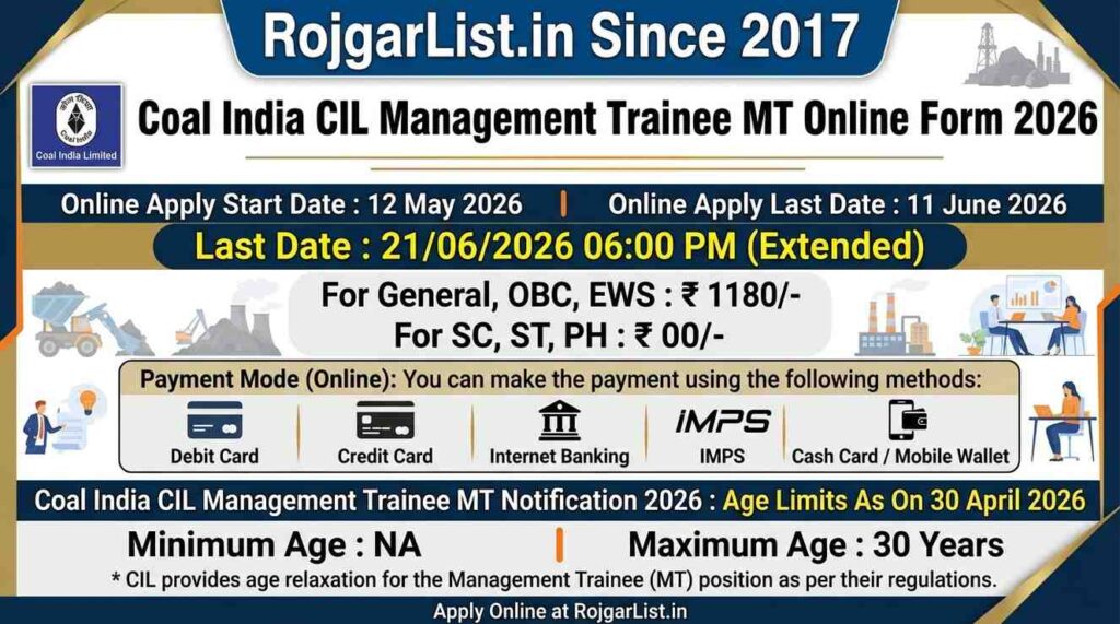 Coal India CIL Management Trainee MT Online Form 2026
