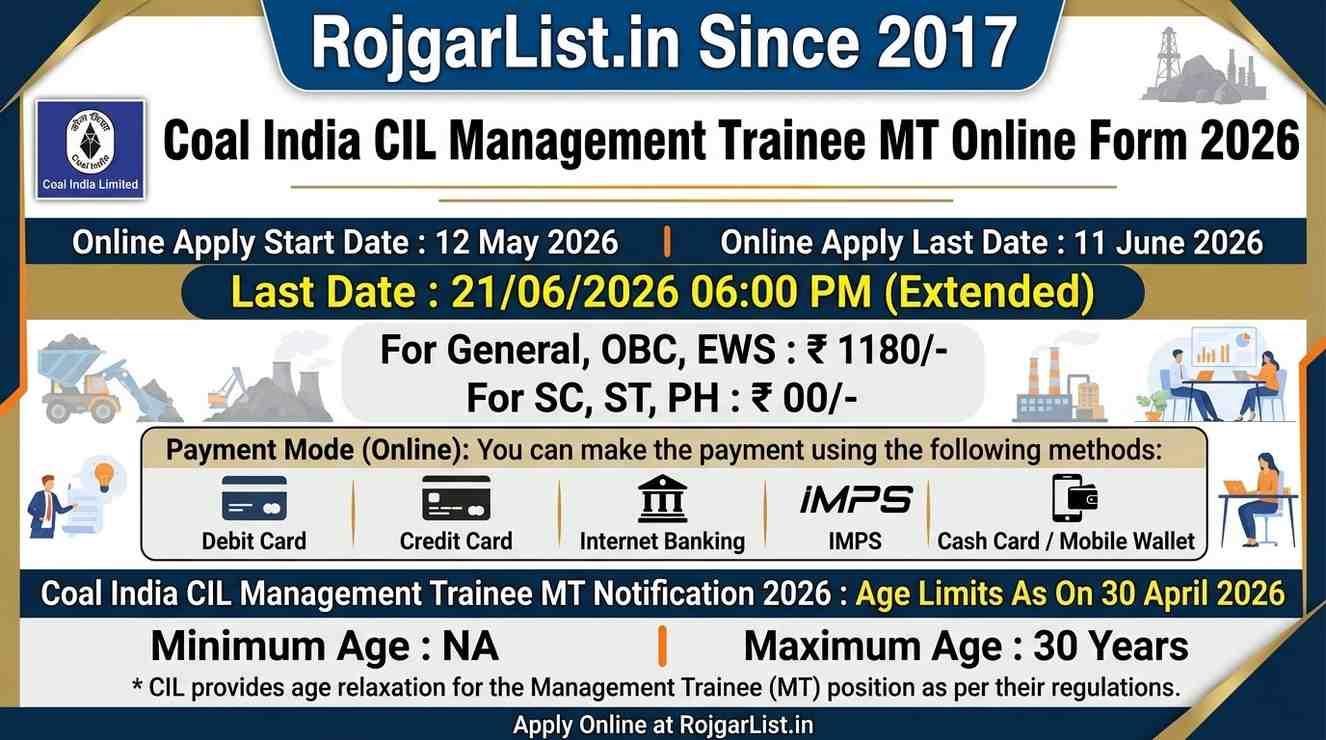 Coal India CIL Management Trainee MT Online Form 2026