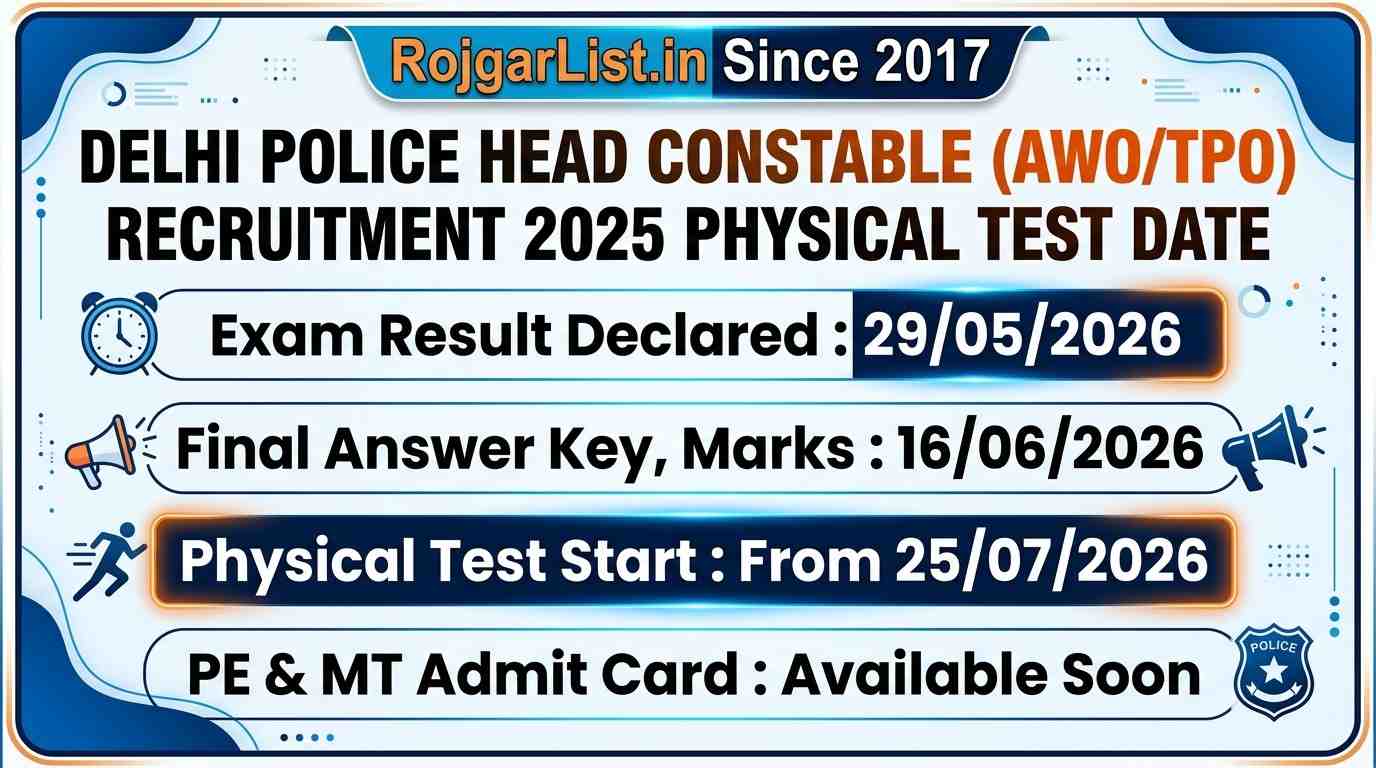 Delhi Police Head Constable (AWO/ TPO) Recruitment 2025 Physical Test Date