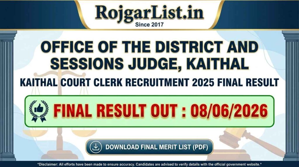 Kaithal Court Clerk Recruitment 2025 Final Result
