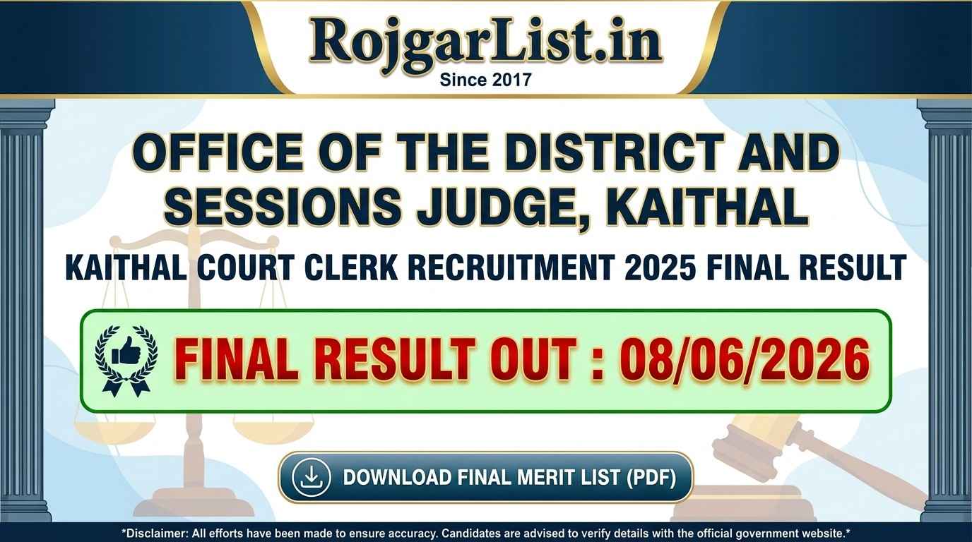 Kaithal Court Clerk Recruitment 2025 Final Result