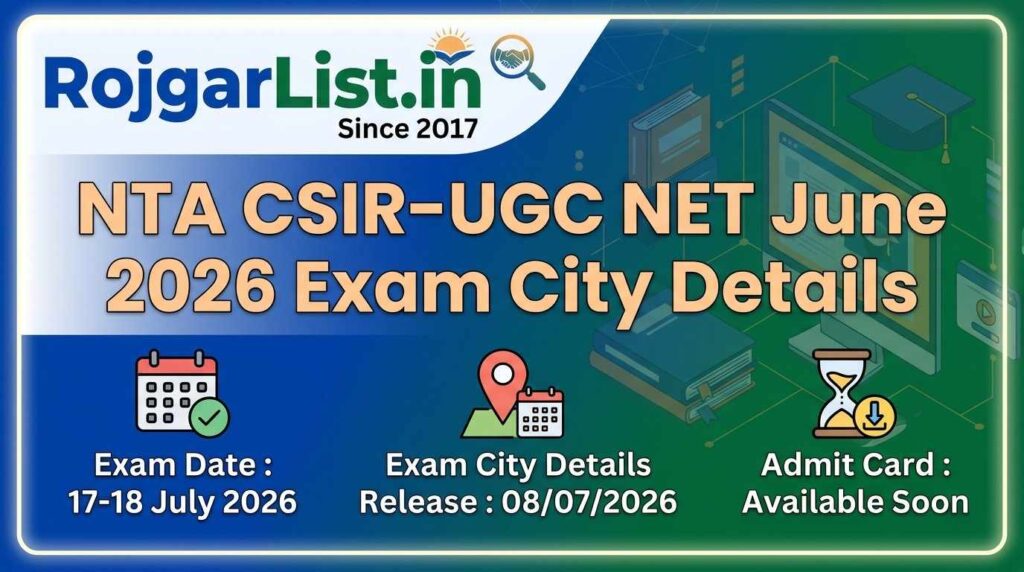 NTA CSIR-UGC NET June 2026 Exam City Details
