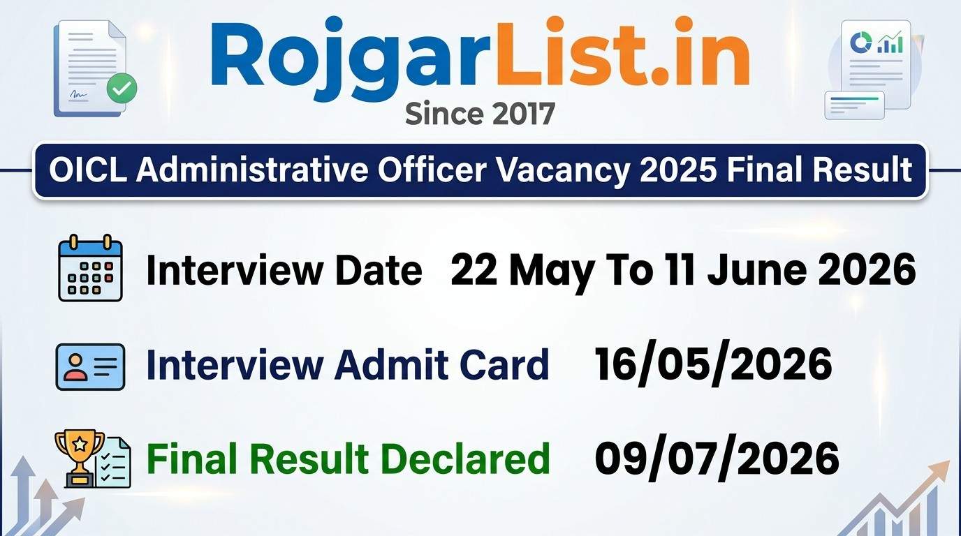 OICL Administrative Officer Vacancy 2025 Final Result