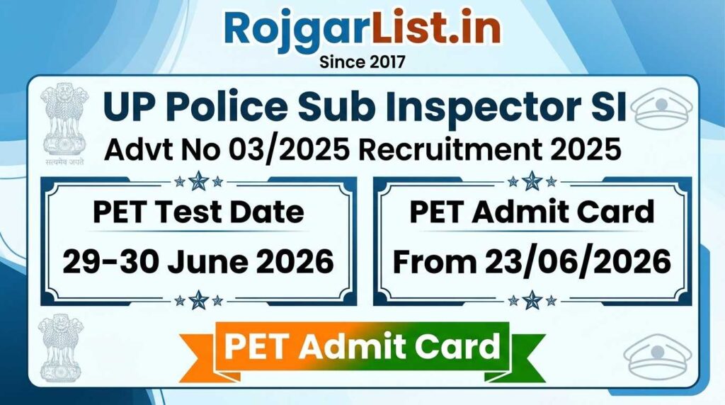 UP Police Sub Inspector SI Advt No 03/2025 Recruitment 2025 PET Admit Card