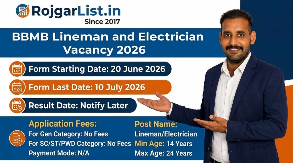 BBMB Lineman and Electrician Vacancy 2026