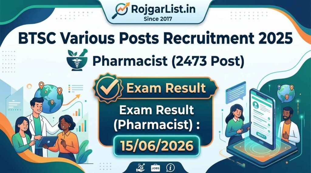 BTSC Various Posts Recruitment 2025 Pharmacist (2473 Post) Exam Result
