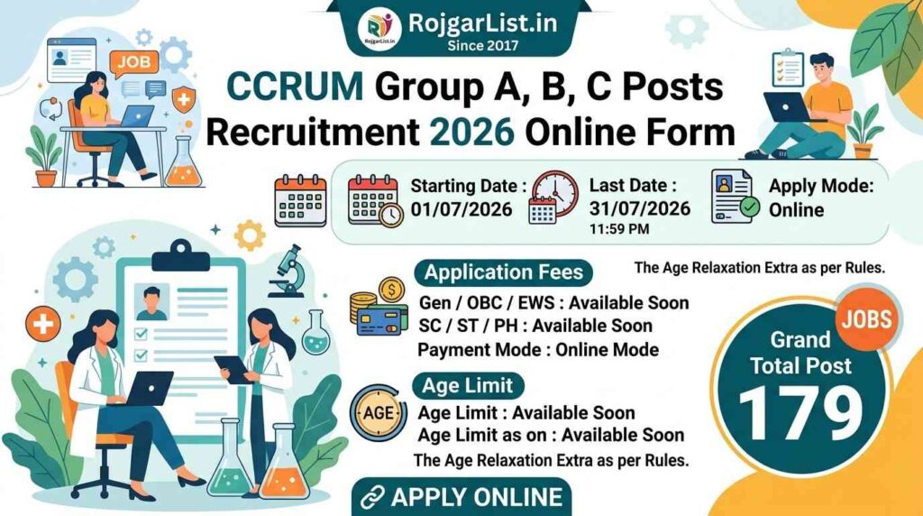 CCRUM Group A, B, C Posts Recruitment 2026 Online Form