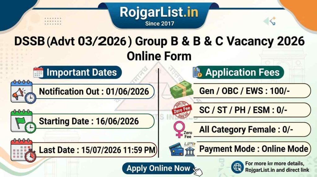 DSSSB (Advt 03/2026) Group B C Vacancy 2026 Online Form
