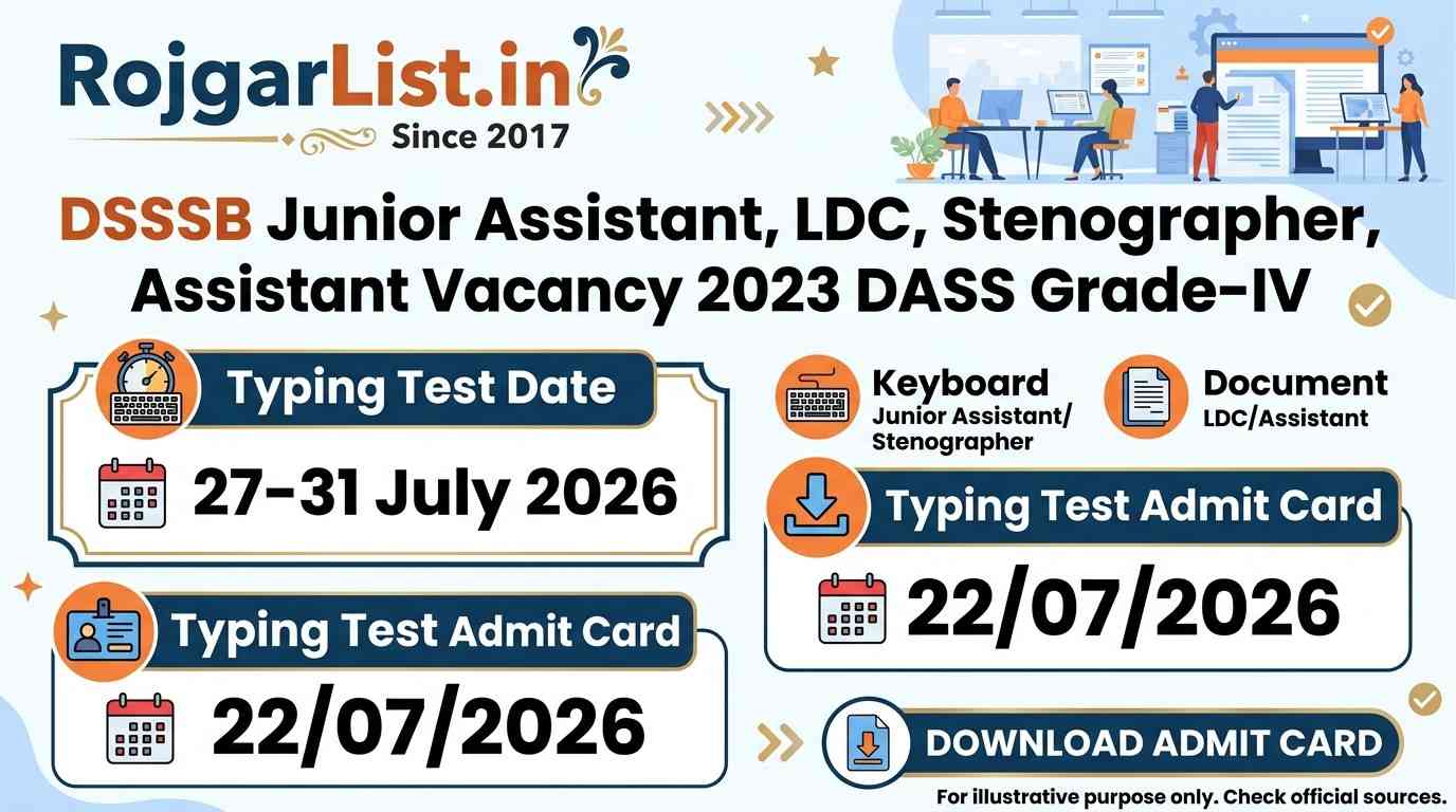 DSSSB Jr. Assistant, LDC, Steno, Assistant Vacancy 2023 DASS Grade-IV Typing Test Date