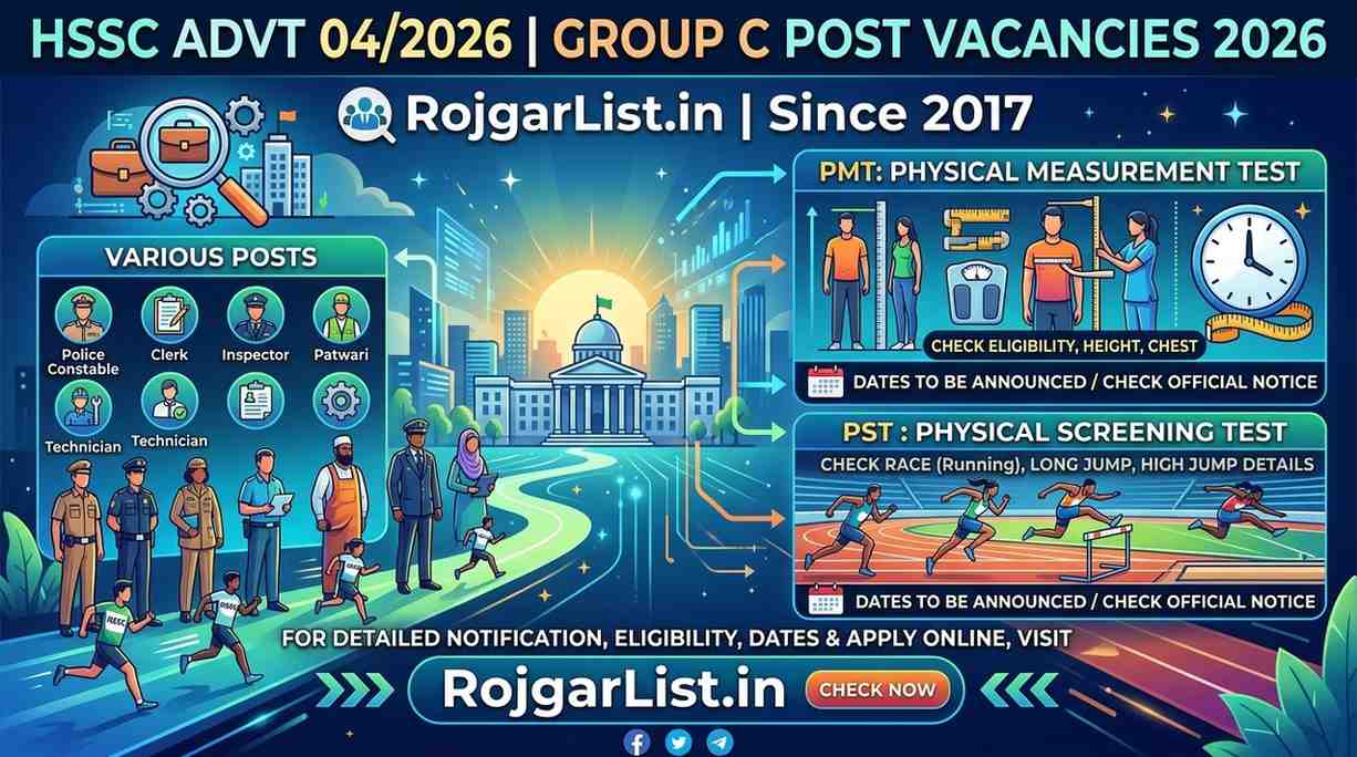 HSSC Advt 04/2026 Group C Post Vacancies 2026 , PMT, PST Date For Various Posts, Check