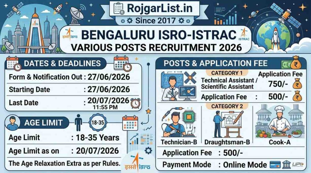 Bengaluru ISRO-ISTRAC Various Posts Recruitment 2026 Form