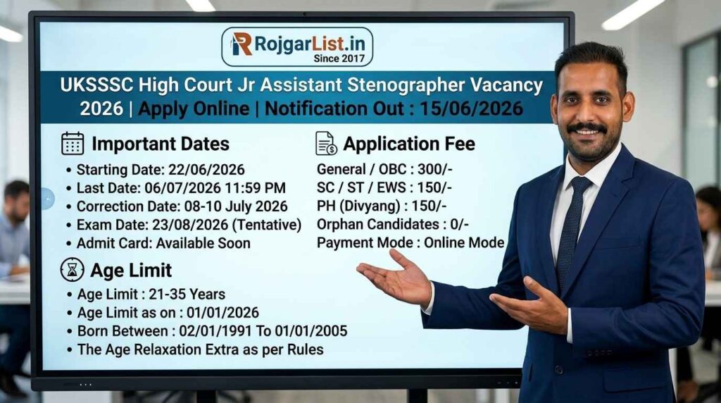 UKSSSC High Court Jr Assistant Stenographer Vacancy 2026 Apply Online