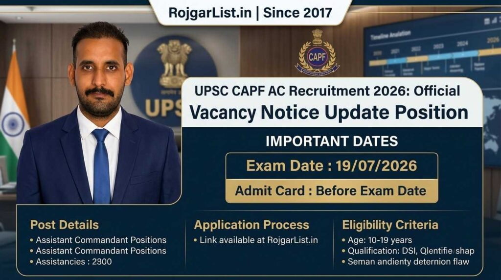 UPSC CAPF AC Recruitment 2026 Vacancy Exam Date 2026