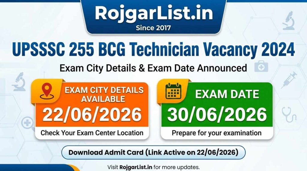 UPSSSC 255 BCG Technician Vacancy 2024 Exam City Details