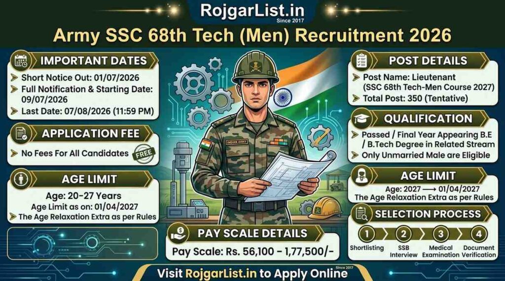 Army SSC 68th Tech (Men) Recruitment 2026 Online Form
