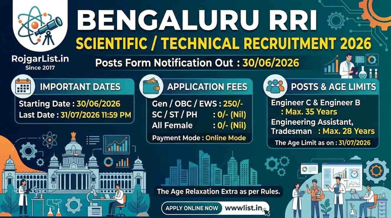 Bengaluru RRI Scientific / Technical Recruitment 2026 Posts Form