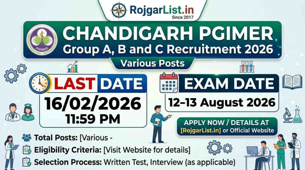 Chandigarh PGIMER Group A, B and C Recruitment 2026 Various Posts Exam Date