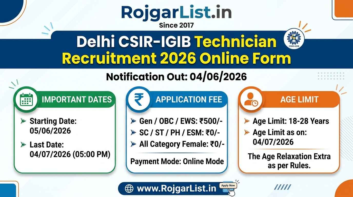 Delhi CSIR-IGIB Technician Recruitment 2026 Online Form