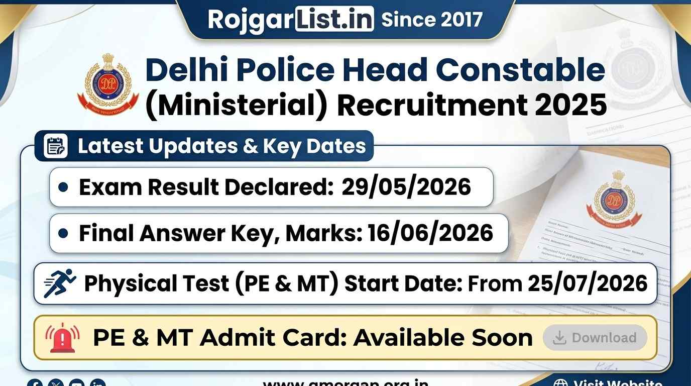 Delhi Police Head Constable (Ministerial) Recruitment 2025 Physical Test Date