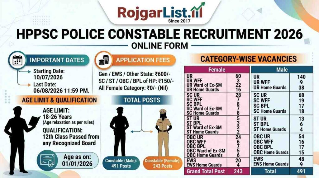 HPPSC Police Constable Recruitment 2026 Online Form