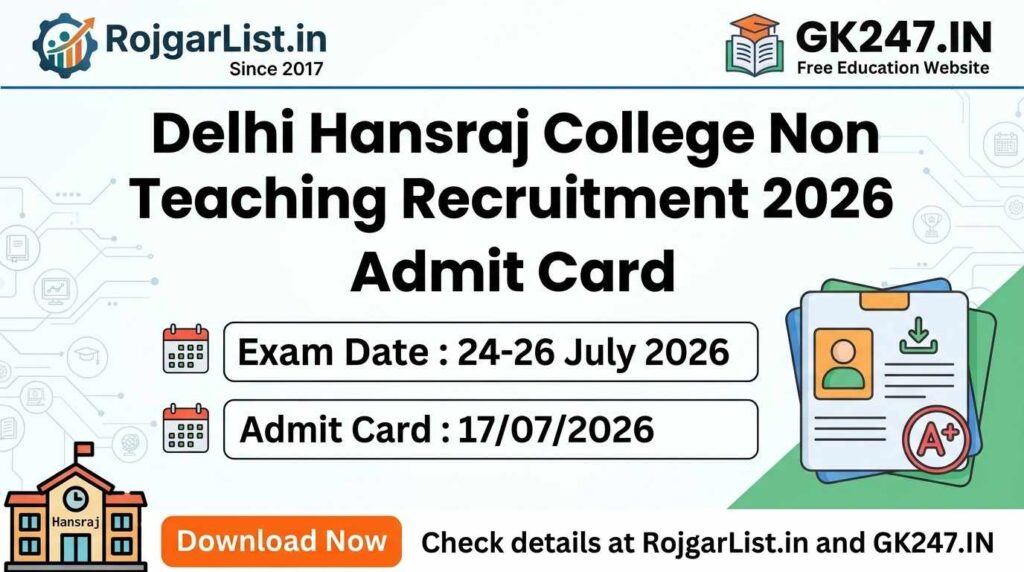 Delhi Hansraj College Non Teaching Recruitment 2026 Admit Card