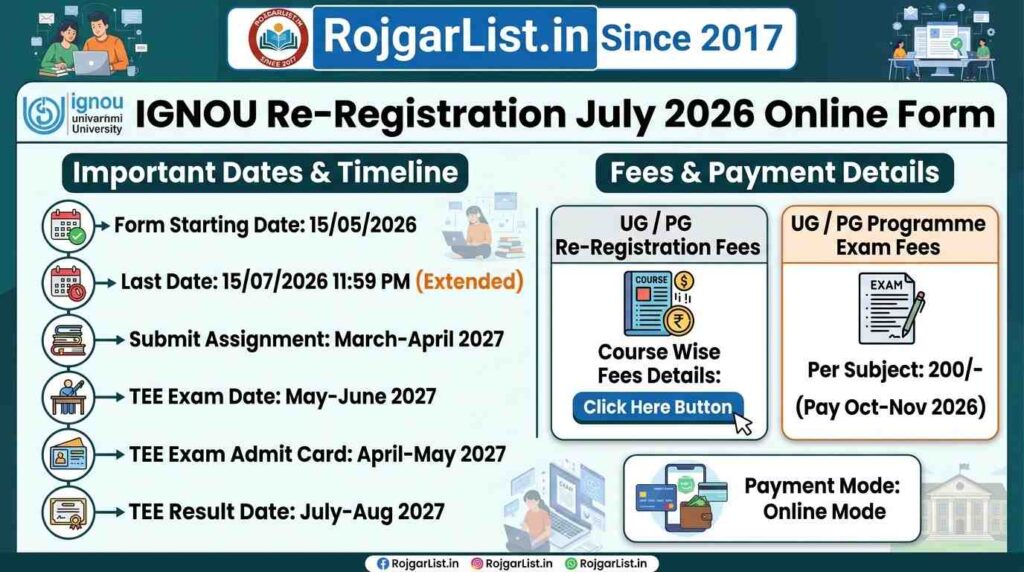 IGNOU Re-Registration July 2026 Online Form