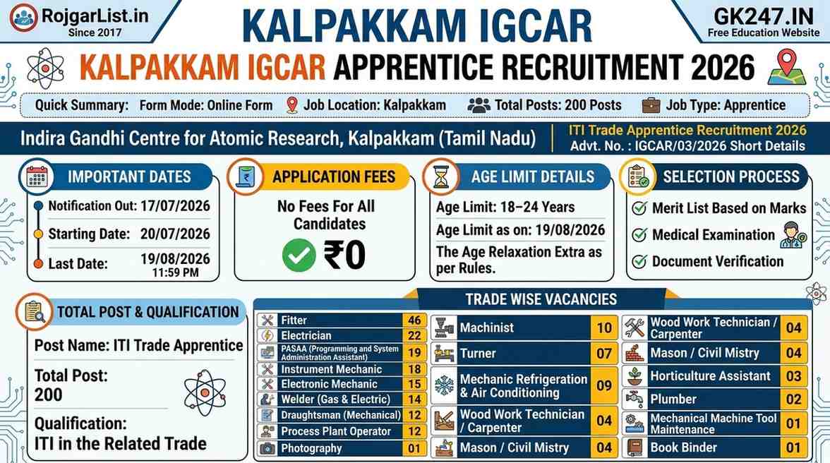 Kalpakkam IGCAR Apprentice Recruitment 2026 Online Form